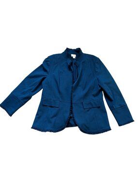 Chico's Blue RuffleTrim Baroque Open Front Blazer Jacket Size 3